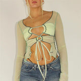Music Festivals Rave Outfits Girls Tops Spring and Summer Women's Clothing Sexy See-through T-shirt