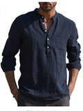Sweat Wicking Shirt Men's Long Sleeve V-neck Casual Beach Linen Shirt Men's Clothing