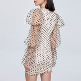 Women Spring Dress Puff Sleeve Organza Polka Dot Dress Sexy Mini Hip Skirt