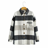 Women Fall Fall Two-Color Lapel Loose Casual Shirt Large Plaid Coat