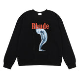 Rhude Hoodie Rhude Tortured Goddess Pure Cotton Terry Hip Hop Men's and Women's Crew Neck Casual Sweatshirt