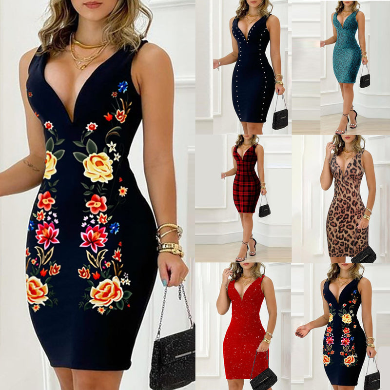 Nina Parker Graffiti Dress Sexy Slim-Fit Short-Sleeved Zipper Dress