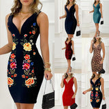 Nina Parker Graffiti Dress Sexy Slim-Fit Short-Sleeved Zipper Dress