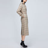 Women Spring Dress Fashion Plaid Trench Coat Coat Double Breasted Loose Waistband Windbreaker Split Coat