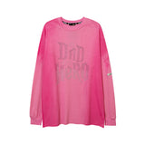Mens Fall Outfits High Street Diamond-Embedded T Shirt Men and Women Hiphop Couple's Tops Distressed Long Grapefruit