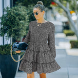 Women Fall Outfits Long Sleeve Floral Fashion Dress Female Autumn Winter A- line Skirt