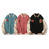 Baby Blue Varsity Jacket Spring and Autumn Corduroy Jacket Men and Women Retro Loose