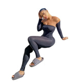 Fall Women'S Clothing Sexy Off-The-Shoulder Tight Sports Jumpsuit
