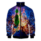 Grinch Hoodie 3D Printed Stand Collar Zipper Sweater for Men and Women