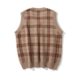 Men Sweater Vest Plaid Sweater Vest Men's V-neck Vest Boyfriend Harajuku Style Loose Street Sleeveless Jacket