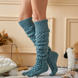 Winter Chunky Cable Thick Knit Thigh High Socks Long Stockings Boot Autumn Winter Knitted Socks Overknee Long Boot Bunching Socks