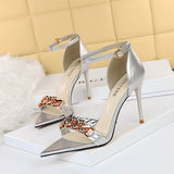 Nude Block Heel Peep Toe High Heel Metal Decorative Sandals