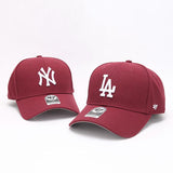 Dodgers and Yankees Baseball Cap 47brand Baseball Hat Men's Hard Top Big Logo NY Embroidered Wine Red