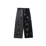 Mens Fall Outfits Five-Pointed Star Multicolor Printing Washed Jeans Straight Wide-Leg Pants