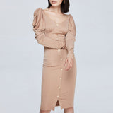 Women Spring Dress Stacked Long Sleeve Ladies Dress Spring and Autumn Tight Slimming Midi Dress