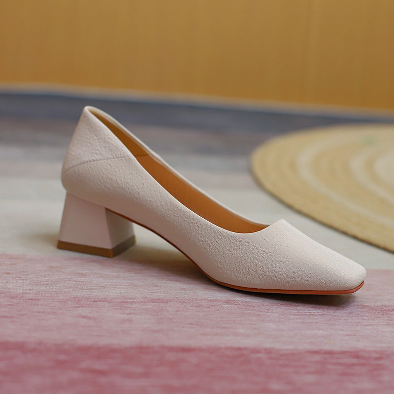 Nude Block Heels Closed Toe Chunky Heel Pumps Women's Spring Women's Shoes