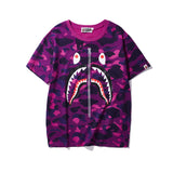 WGM Shirt Zipper Camouflage Shark Men's and Women's Cotton Short-Sleeved T-shirt