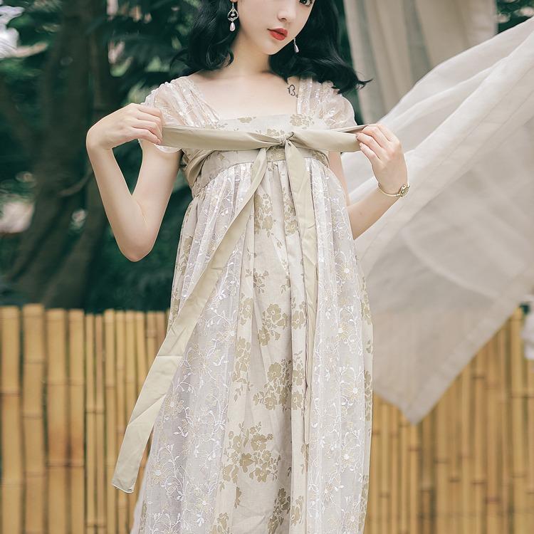 Women's Cottagecore Dress French Sweet Fresh Hanfu Summer Stitching Floral Dress