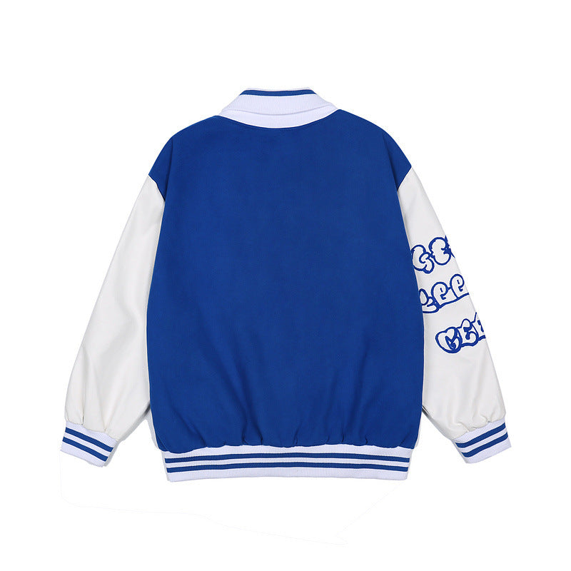 Baby Blue Varsity Jacket Loose Men and Women Autumn Jacket Baseball Uniform