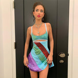Women Rave Outfits Tops Summer Women's Color Matching Printed Halter Cut-out Sexy