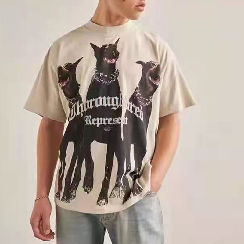 Present Thoroughbred Doberman Dog Print T-Shirt Summer Printed T-shirt Short Sleeve Half Sleeve Top