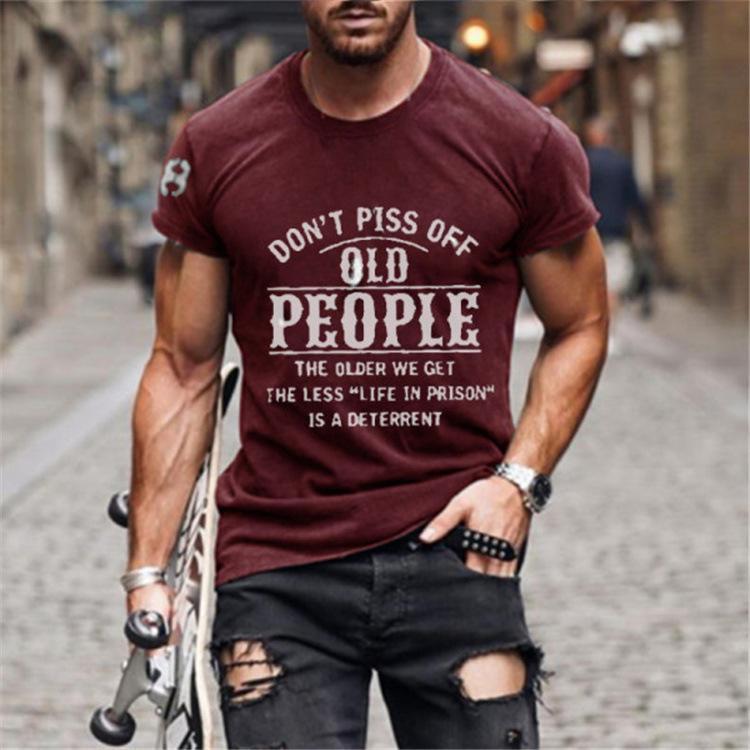Tactics Style T Shirt for Men Men's Summer Vintage Letter Print Short Sleeve round Neck Loose-Fitting T-shirt Top