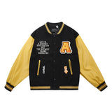 Yellow Varsity Jacket Vintage Baseball Uniform Jacket Men's and Women's Letter Badge Towel Embroidered Pu Sleeve Multicolor Jacket