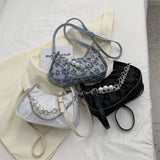 Sling Bags Pearl Chain Shoulder Pleated Crossbody Handbag