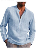 Sweat Wicking Shirt Men's Long Sleeve V-neck Casual Beach Linen Shirt Men's Clothing