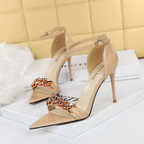 Nude Block Heel Peep Toe High Heel Metal Decorative Sandals