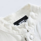 Men Denim Coat Jean Jackets Solid Color Frayed Denim Jacket Coat Men's Loose Zip Cardigan Denim Jacket