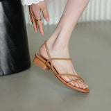 Nude Block Heel Peep Toe Stiletto Sandals Roman Shoes