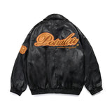 Black Varsity Jacket Men's PU Leather Jacket Autumn Coat Motorcycle Men's Letter Embroidered Complex Cardigan