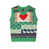 Men Sweater Vest Vintage Love Jacquard V-neck Sweater Waistcoat Men's Loose Sleeveless Sweater Vest