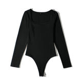 Women Fall Fall Four-Color Square Collar Stitching Jumpsuit Slim Fit Bottoming Top