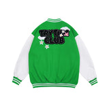 Mens Fall Outfits Vintage PU Leather Stitching Towel Embroidery Baseball Uniform Loose Jacket Couple Coat