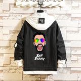 Comic Denim Jacket Bad Bunny Cartoon Printed Denim Spring and Autumn Men's Loose Jacket