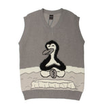 Men Sweater Vest Cartoon Penguin Jacquard Sweater Vest Coat Men's Loose V-neck Sleeveless Sweater Vest