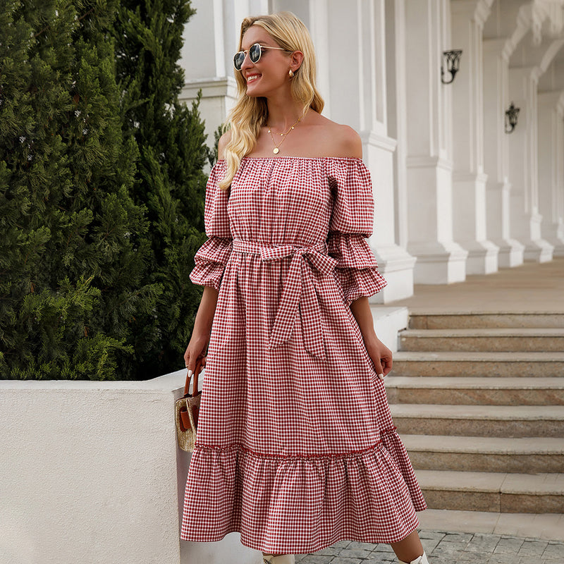 Gingham Dress Women's Summer Sexy Bow Dress Women