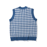 Men Sweater Vest Love Embroidered Plaid Knitted Waistcoat Men's Loose V-neck Vest Sleeveless Sweater Coat