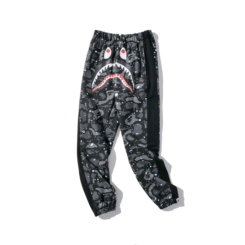 Shark Print Pant Shark Head Print Luminous Starry Sky Trousers Men's and Women's Casual Pants Sweatpants