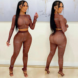 See through Pants Suit Fashion Printed Long-Sleeved Trousers Two-Piece Set