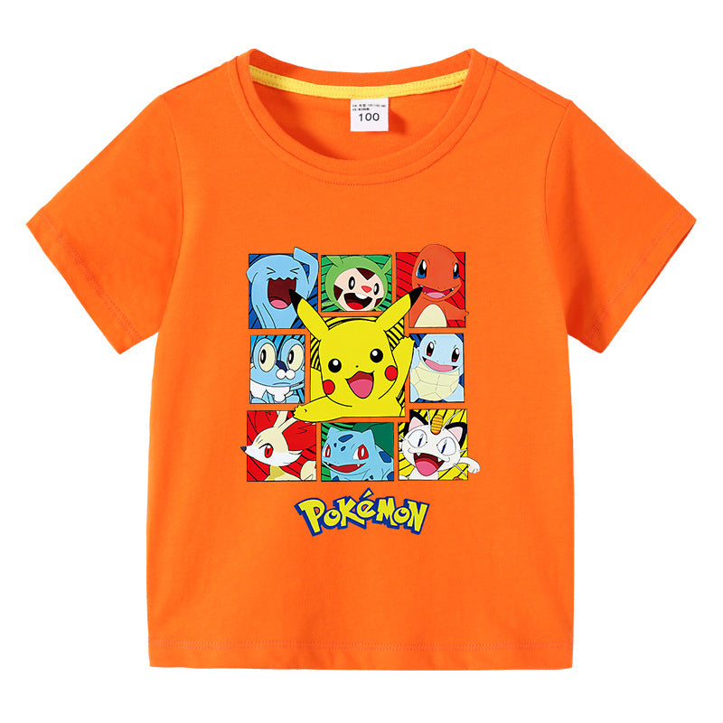 Children Pokemon Pikachu T Shirt Children's Summer Clothing Short Sleeve T-shirt Men's and Women's T-shirt
