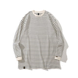 Mens Fall Outfits Retro Loose-Fitting Striped Long Sleeves T-shirt round Neck Bottoming Shirt Men Street Couple