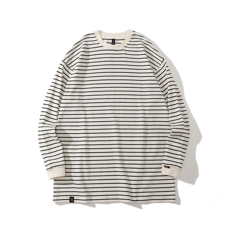 Mens Fall Outfits Vintage Stripe round Neck Sweater Men's Loose Couple Casual Long Sleeve Bottoming Top