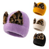 Women Winter Hats Winter Women's Wool Hat Solid Color Plush Ears Knitted Hat