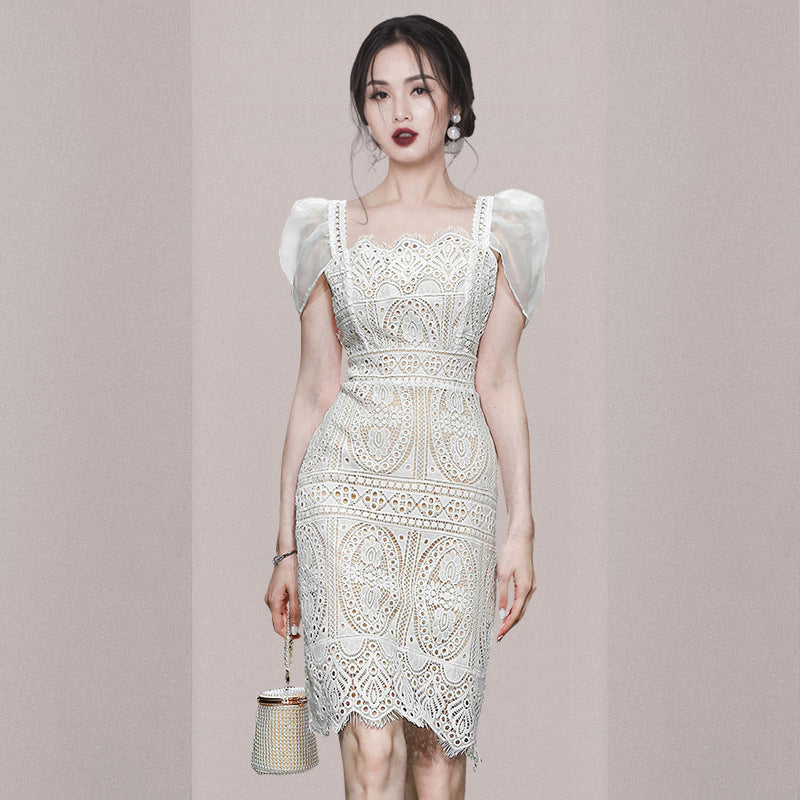 Daisy Buchanan Dress Summer Elegance Slim-Fit Short-Sleeved Lace Dress