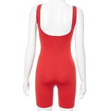 Summer Solid Color Backless Lace-up Tight Shorts Jumpsuit for Women
