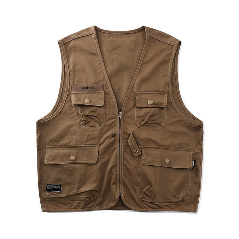 Men Sweater Vest Multi-Pocket Cardigan Frock Vest Men Amekaji Vintage Loose Sleeveless Jacket Vest