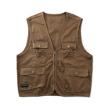 Men Sweater Vest Multi-Pocket Cardigan Frock Vest Men Amekaji Vintage Loose Sleeveless Jacket Vest